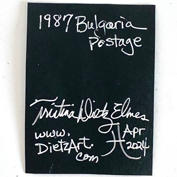 ACEO Original Mixed Media Art 1987 Bulgaria Postage Stamp ATC - Picture 3 of 3